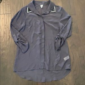 Grey Chiffon Button Up with BLING!